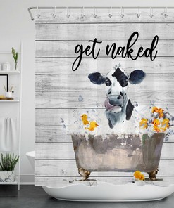 Rustic Cow Planks Print Shower Curtain For Vintage Bathroom