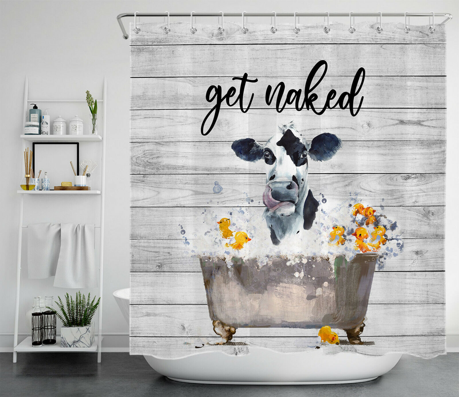 Rustic Cow Planks Print Shower Curtain For Vintage Bathroom