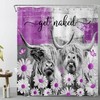 Rustic Cow Shower Curtain - Featuring a Western Animal Bull Print with Rustic Purple Daisy Flower for a Unique Bathroom
