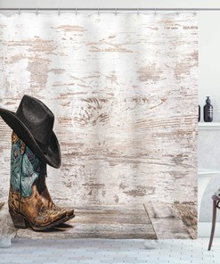 Rustic Cowboy Boots and Barn Door Shower Curtain for Bathroom Decor