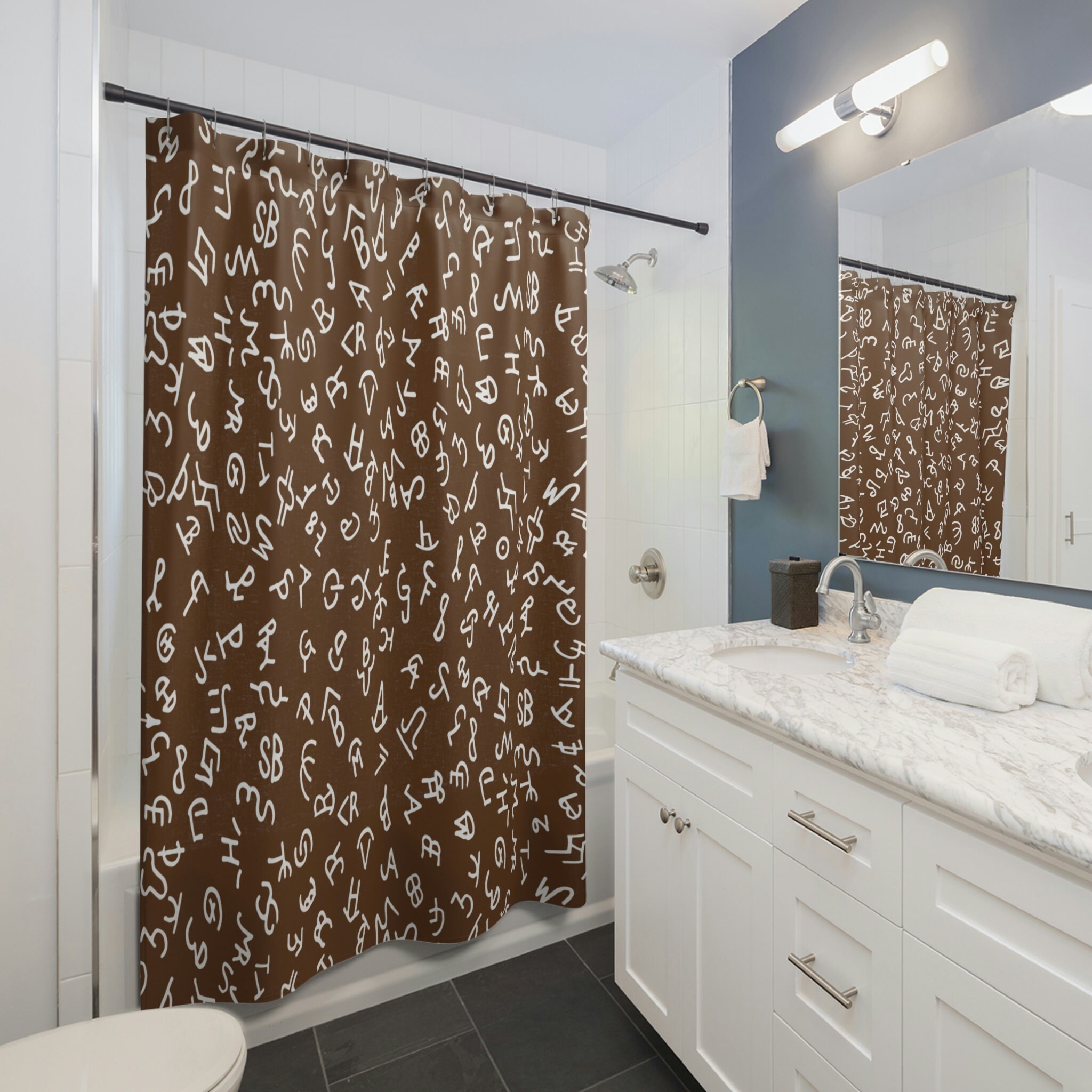 Rustic Cowboy Cattle Brand Shower Curtain with Brown Color Scheme