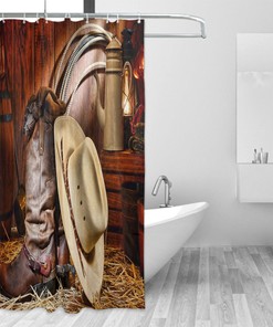 Rustic Cowboy Hat Shower Curtain - Waterproof Fabric Bathroom Shower Curtain with Western Accents