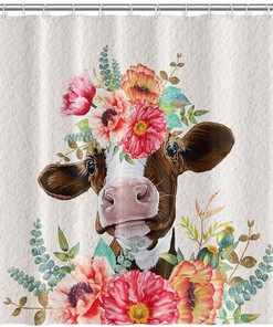Rustic Cute Cow Shower Curtain for Farmhouse Bathroom Decor with Animals Floral & Funny Prints 