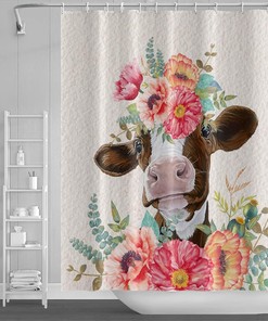 Rustic Cute Cow Shower Curtain for Farmhouse Bathroom Decor with Animals Floral & Funny Prints