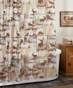 Rustic Deer Moose Antlers Printed Shower Curtain: Ideal For Cabin-Themed Bathrooms