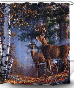Rustic Deer Shower Curtain Set For A Wilderness-Themed Bathroom
