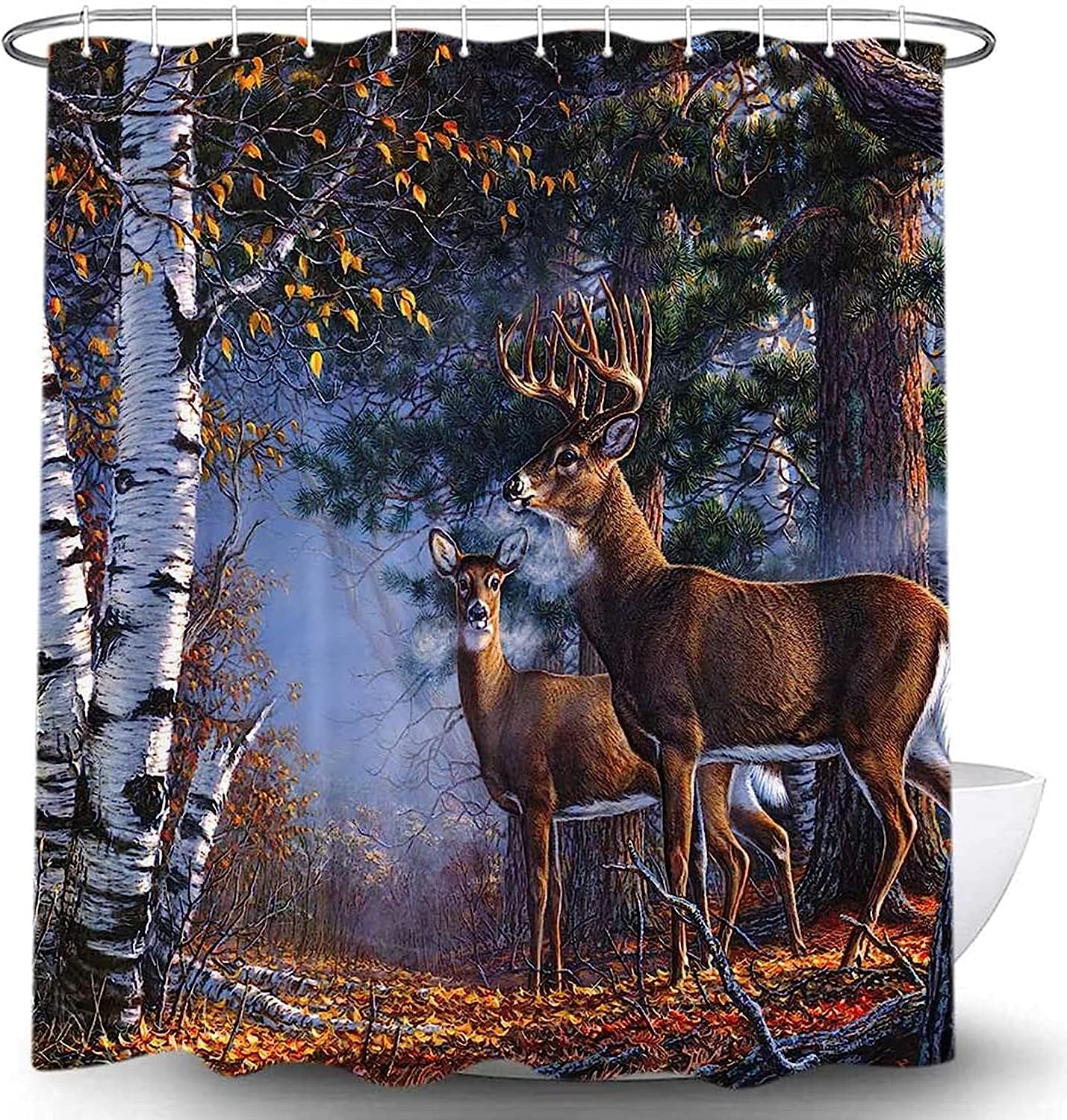 Rustic Deer Shower Curtain Set For A Wilderness-Themed Bathroom
