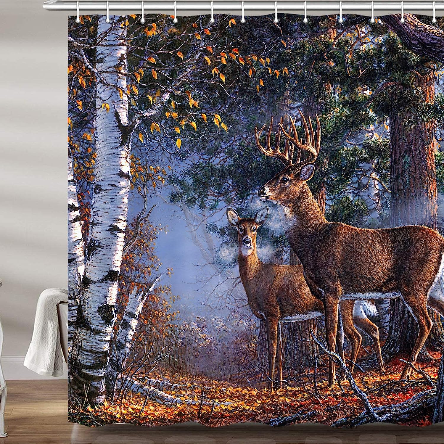 Rustic Deer Shower Curtain Set For A Wilderness-Themed Bathroom - Image 2