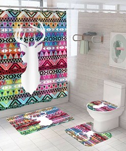 Rustic Deer Shower Curtain Set With Vintage Prints