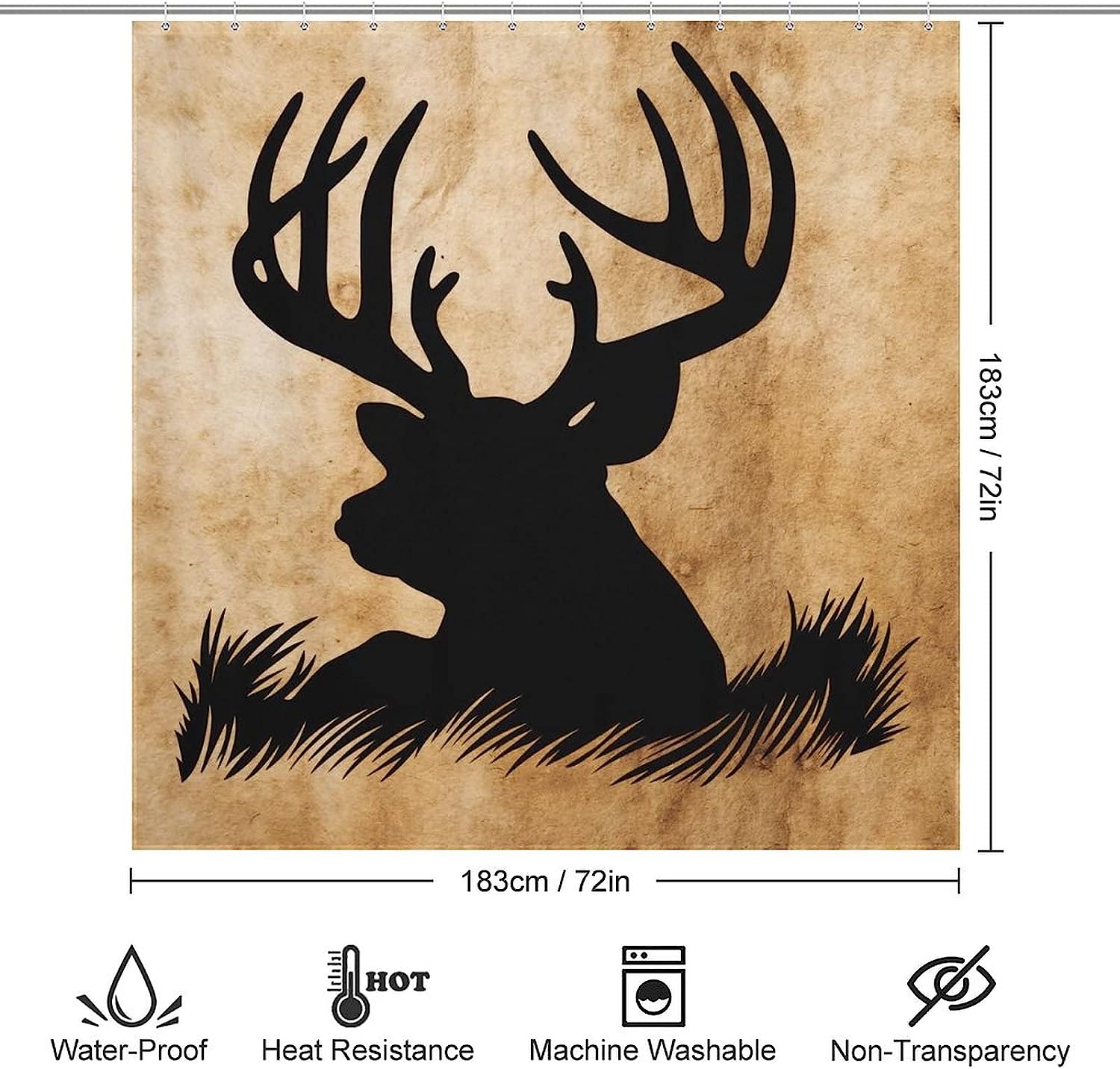 Rustic Deer Shower Curtain With Silhouette Design - Image 2