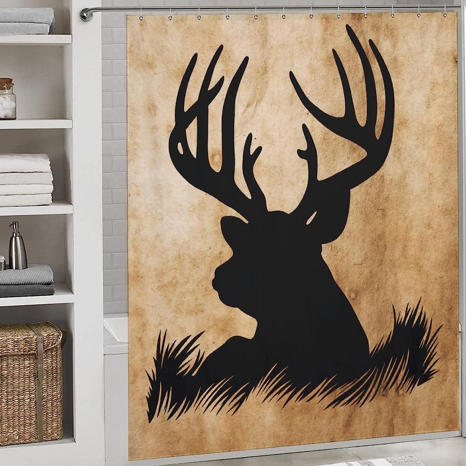Rustic Deer Shower Curtain With Silhouette Design - Image 3