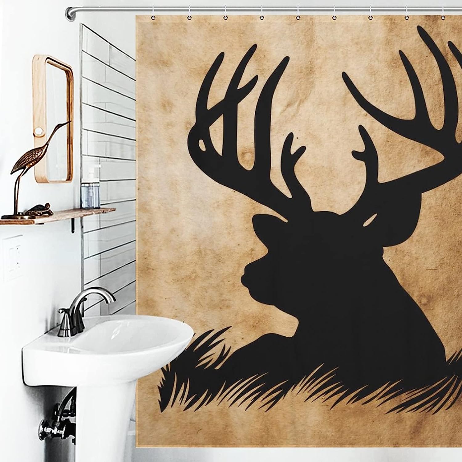 Rustic Deer Shower Curtain With Silhouette Design - Image 4