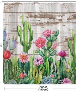 Rustic Desert Style Shower Curtain - Cactus Succulent Plant Western Mexican Floral Design