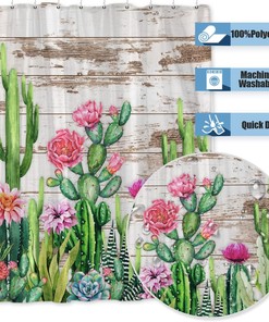 Rustic Desert Style Shower Curtain - Cactus Succulent Plant Western Mexican Floral Design