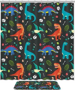 Rustic Dinosaur Animal Print Shower Curtain For A Nostalgic And Vintage Bathroom