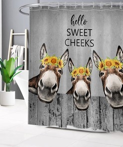 Rustic Donkey Sunflower Shower Curtain - Farmhouse Bathroom Decor
