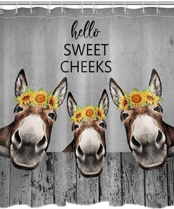 Rustic Donkey Sunflower Shower Curtain - Farmhouse Bathroom Decor