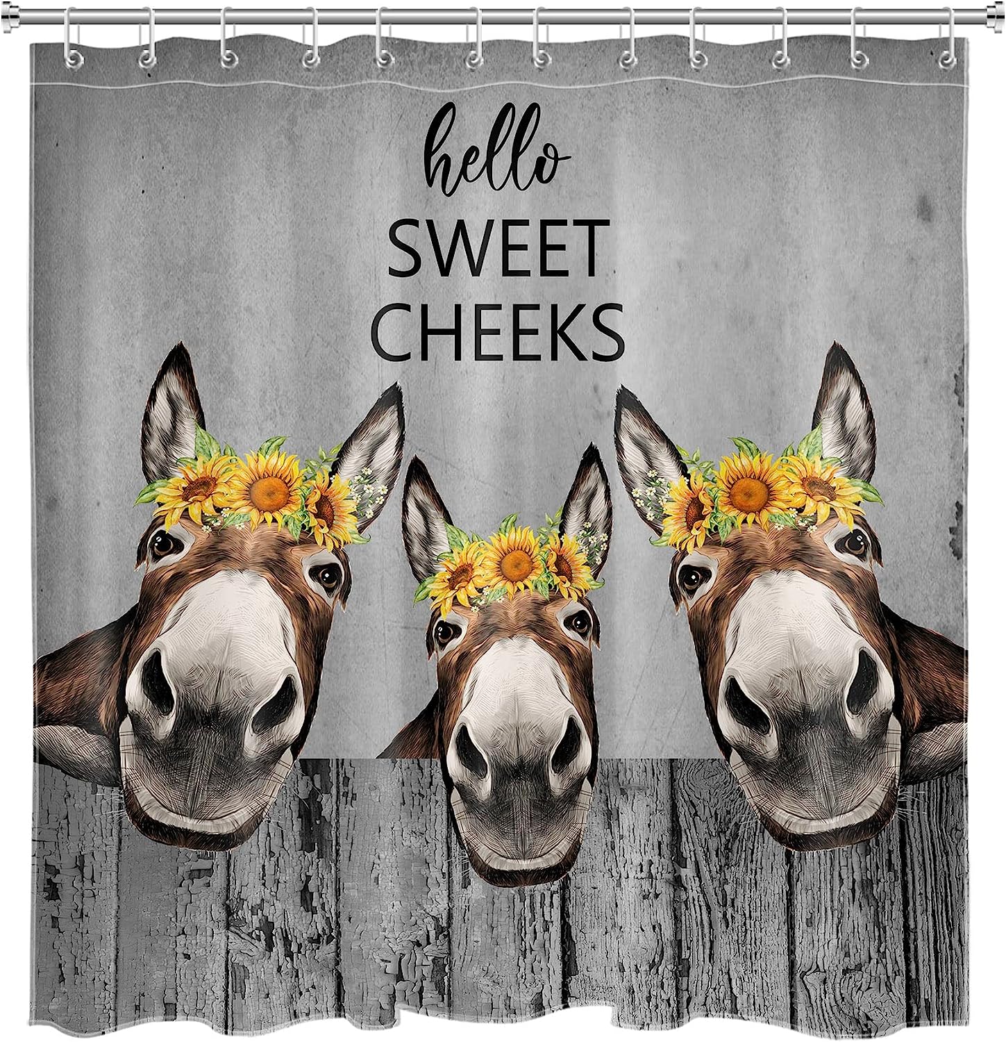 Rustic Donkey Sunflower Shower Curtain - Farmhouse Bathroom Decor