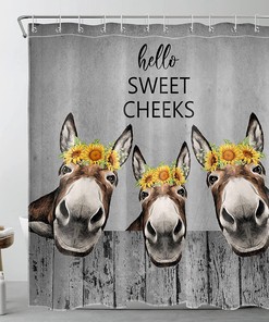 Rustic Donkey Sunflower Shower Curtain - Farmhouse Bathroom Decor