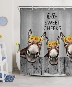 Rustic Donkey Sunflower Shower Curtain - Farmhouse Bathroom Decor