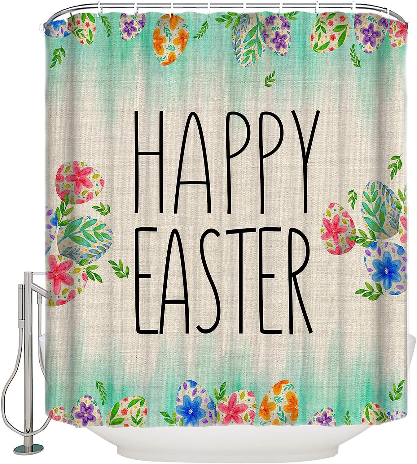 Rustic Easter Shower Curtain - Spring Leaves Print for Bathroom Bathtubs