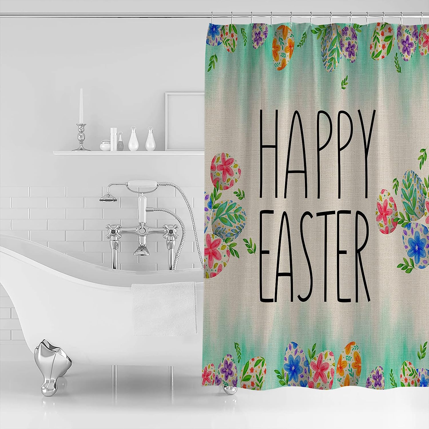 Rustic Easter Shower Curtain - Spring Leaves Print for Bathroom Bathtubs