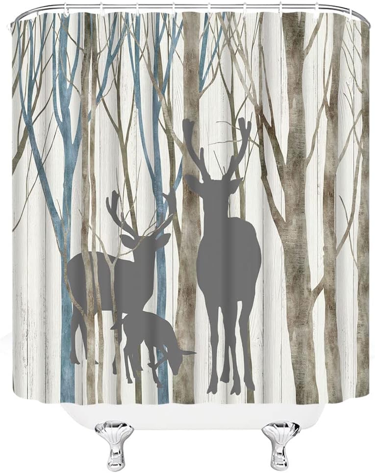 Rustic Elk And Deer Shower Curtain For A Vintage Chic Bathroom - Image 2