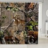 Rustic Elk Deer Bath Curtain With Botanical Leaves, Bathroom Decorr 