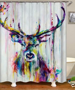 Rustic Elk Moose Deer Animal Decor Shower Curtain - Vintage Oil Painting Style Design