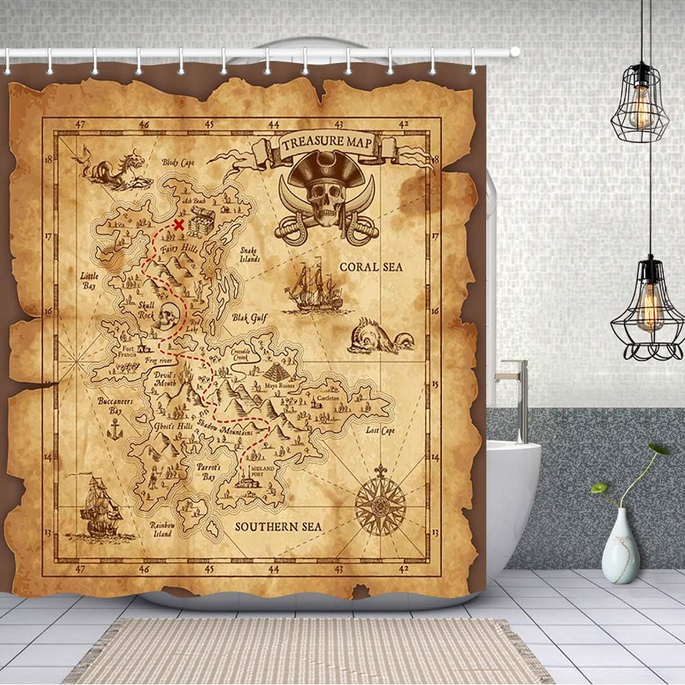 Rustic Elk Moose Deer Forest Pine Tree Moon Design Vintage Animal Shower Curtain, Countryside Farmhouse Style
