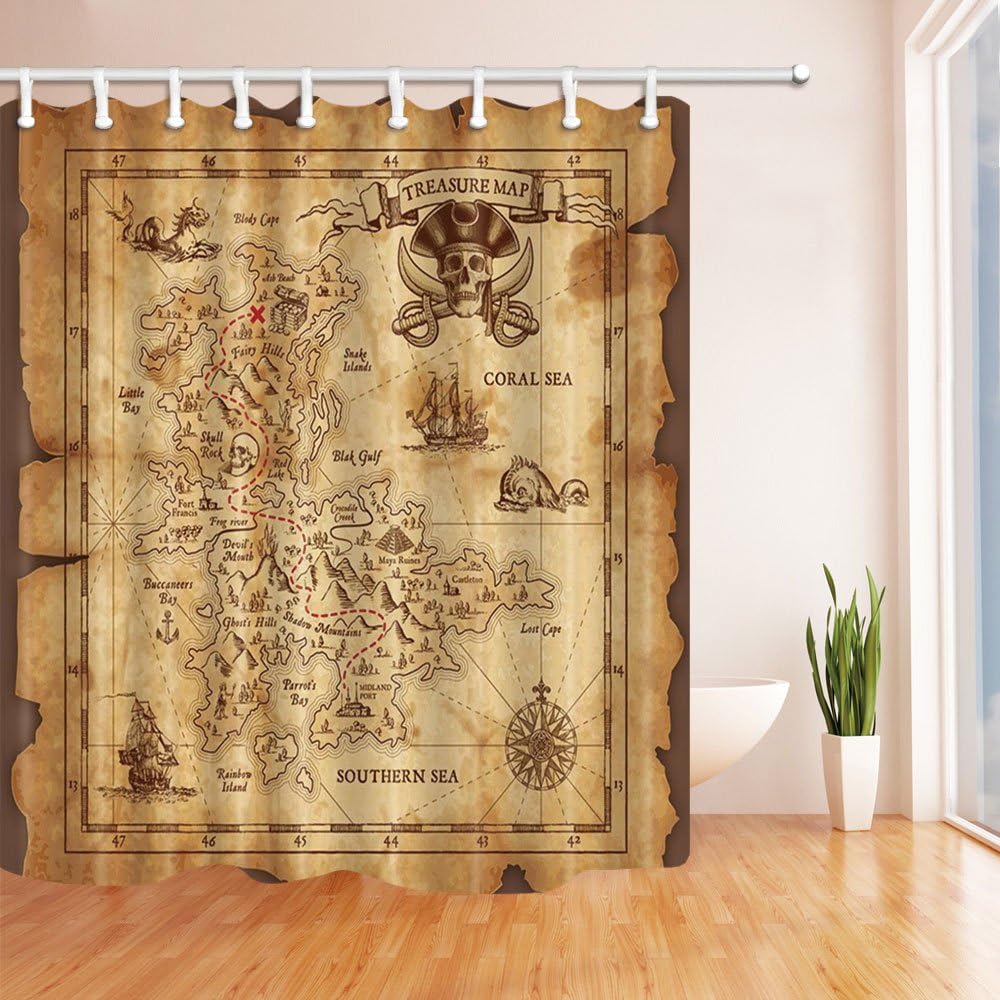 Rustic Elk Moose Deer Forest Pine Tree Moon Design Vintage Animal Shower Curtain, Countryside Farmhouse Style