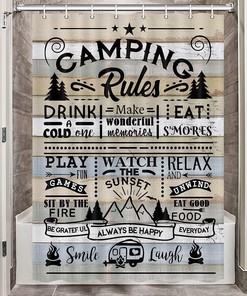 Rustic Fabric Shower Curtain With Farmhouse Camping Rules Quote, Perfect For Adding A Cozy Touch