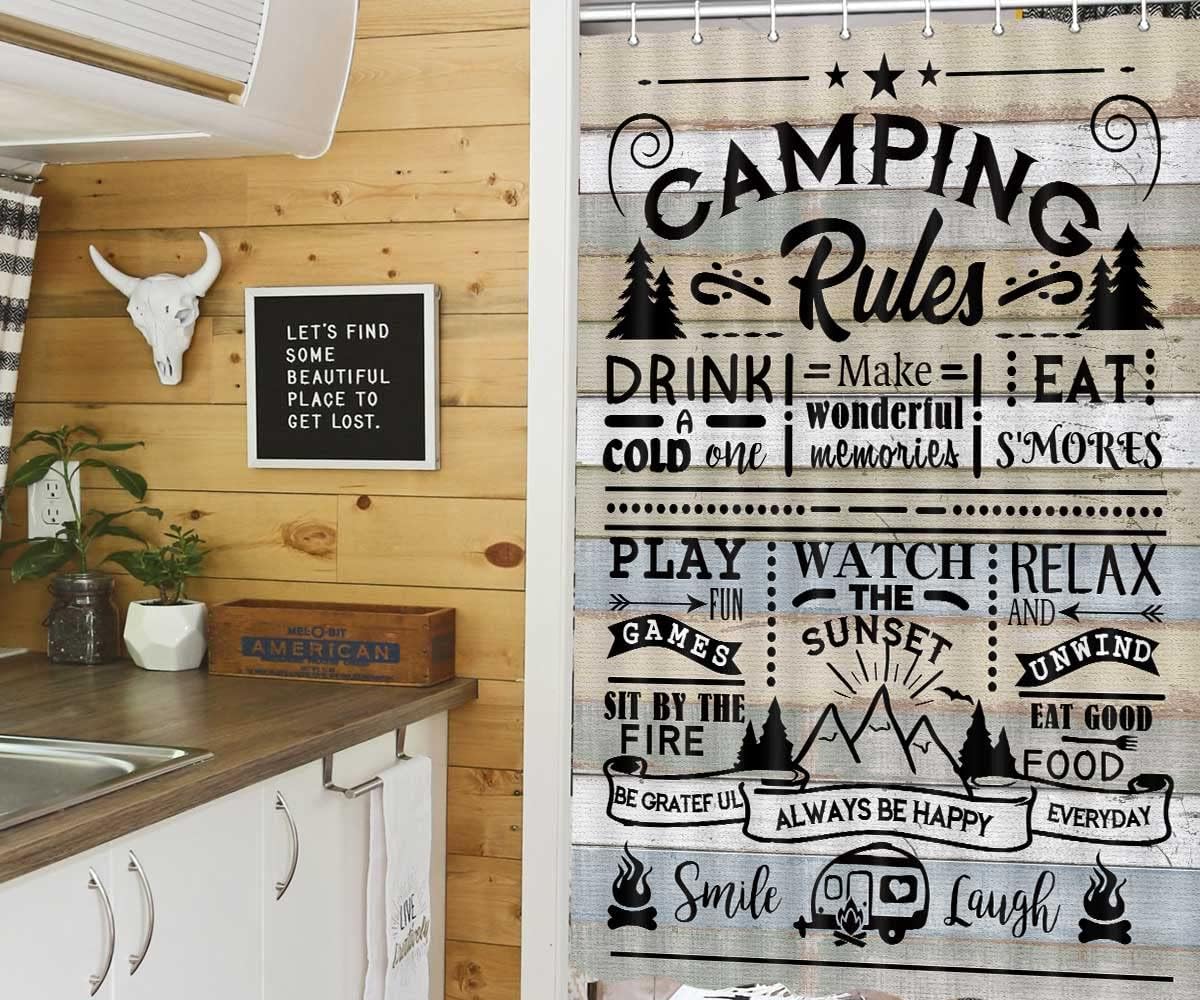 Rustic Fabric Shower Curtain With Farmhouse Camping Rules Quote, Perfect For Adding A Cozy Touch - Image 2