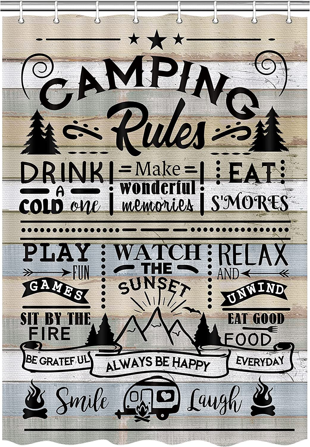 Rustic Fabric Shower Curtain With Farmhouse Camping Rules Quote, Perfect For Adding A Cozy Touch - Image 3