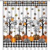 Rustic Fall Decor Autumn Pumpkin Shower Curtain with Farmhouse Plaid Tree Print 
