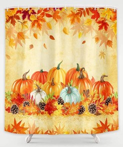 Rustic Fall Shower Curtain With Pine Nuts Maple Leaf Leaves Pumpkin For Farmhouse Bathroom Decor