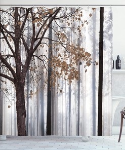 Rustic Farm House Shower Curtain With Abstract Woodland Background Print