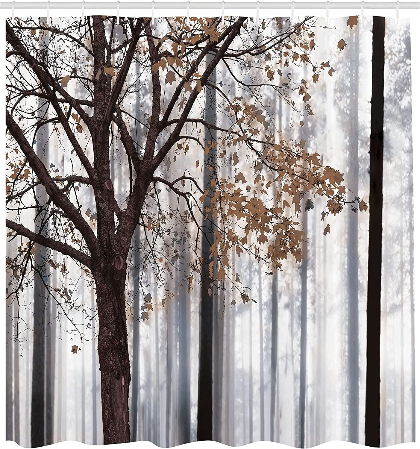Rustic Farm House Shower Curtain With Abstract Woodland Background Print - Image 2