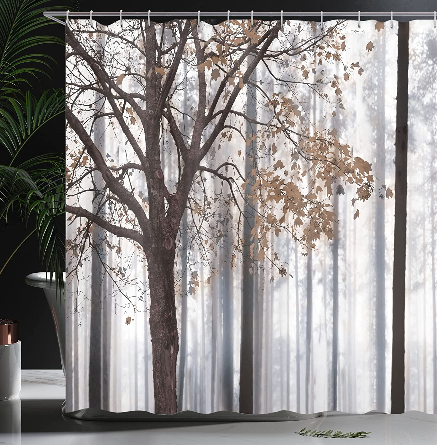 Rustic Farm House Shower Curtain With Abstract Woodland Background Print - Image 3