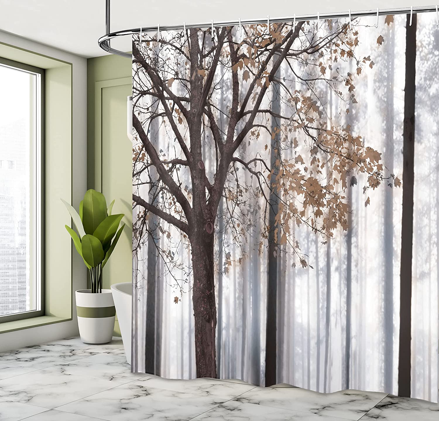 Rustic Farm House Shower Curtain With Abstract Woodland Background Print - Image 4