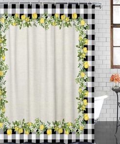 Rustic Farm Lemon Check Frame Shower Curtain for Country Style Bathroom