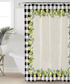 Rustic Farm Lemon Check Frame Shower Curtain for Country Style Bathroom