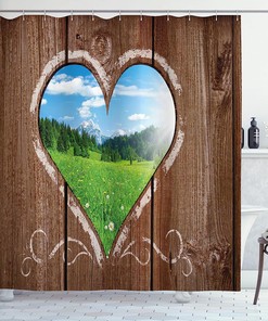 Rustic Farm Scene Shower Curtain, Wooden Rustic Barn Shed View Print, Cloth Bathroom Decor
