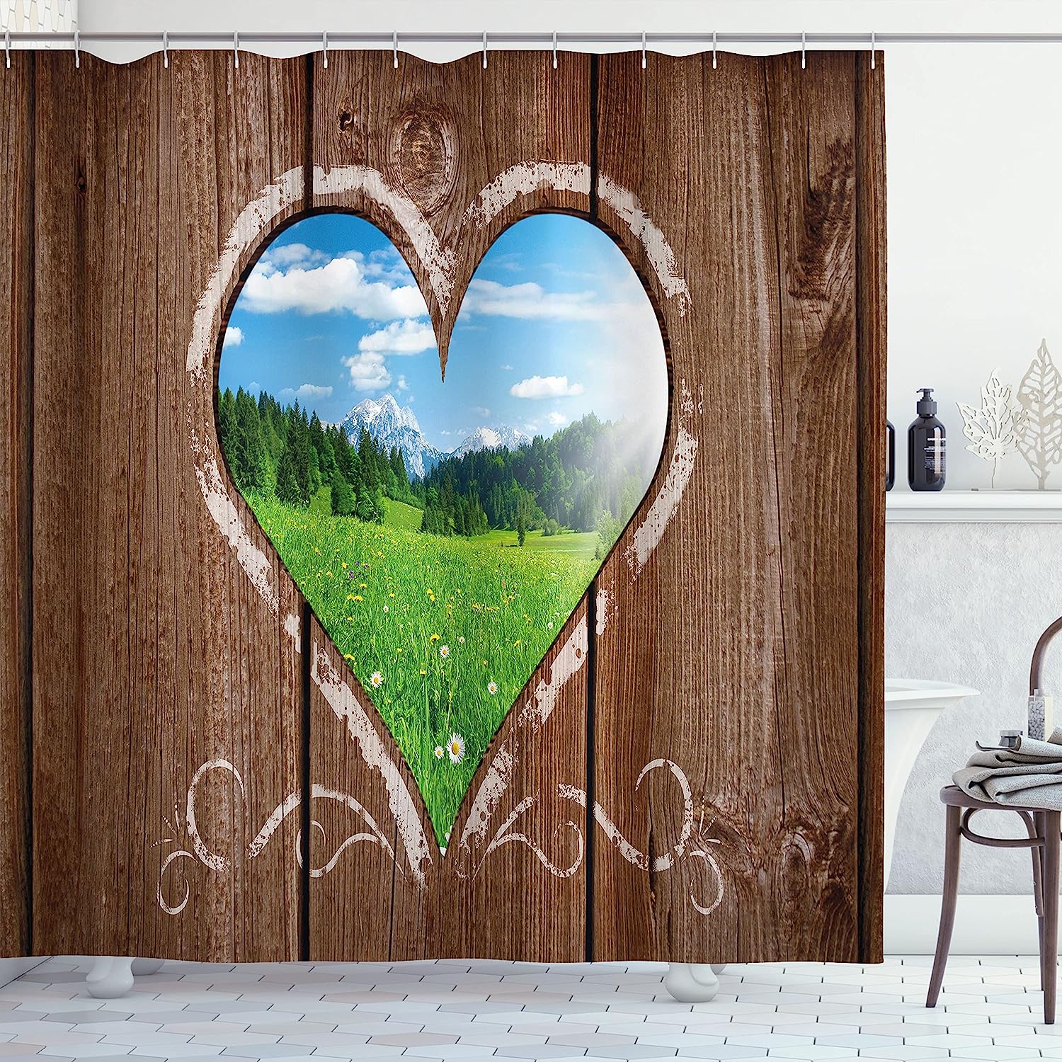 Rustic Farm Scene Shower Curtain, Wooden Rustic Barn Shed View Print, Cloth Bathroom Decor