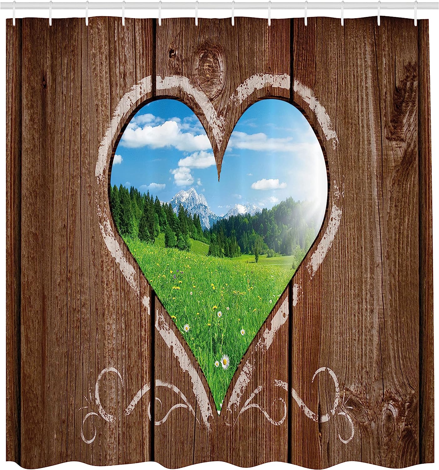 Rustic Farm Scene Shower Curtain, Wooden Rustic Barn Shed View Print, Cloth Bathroom Decor - Image 2