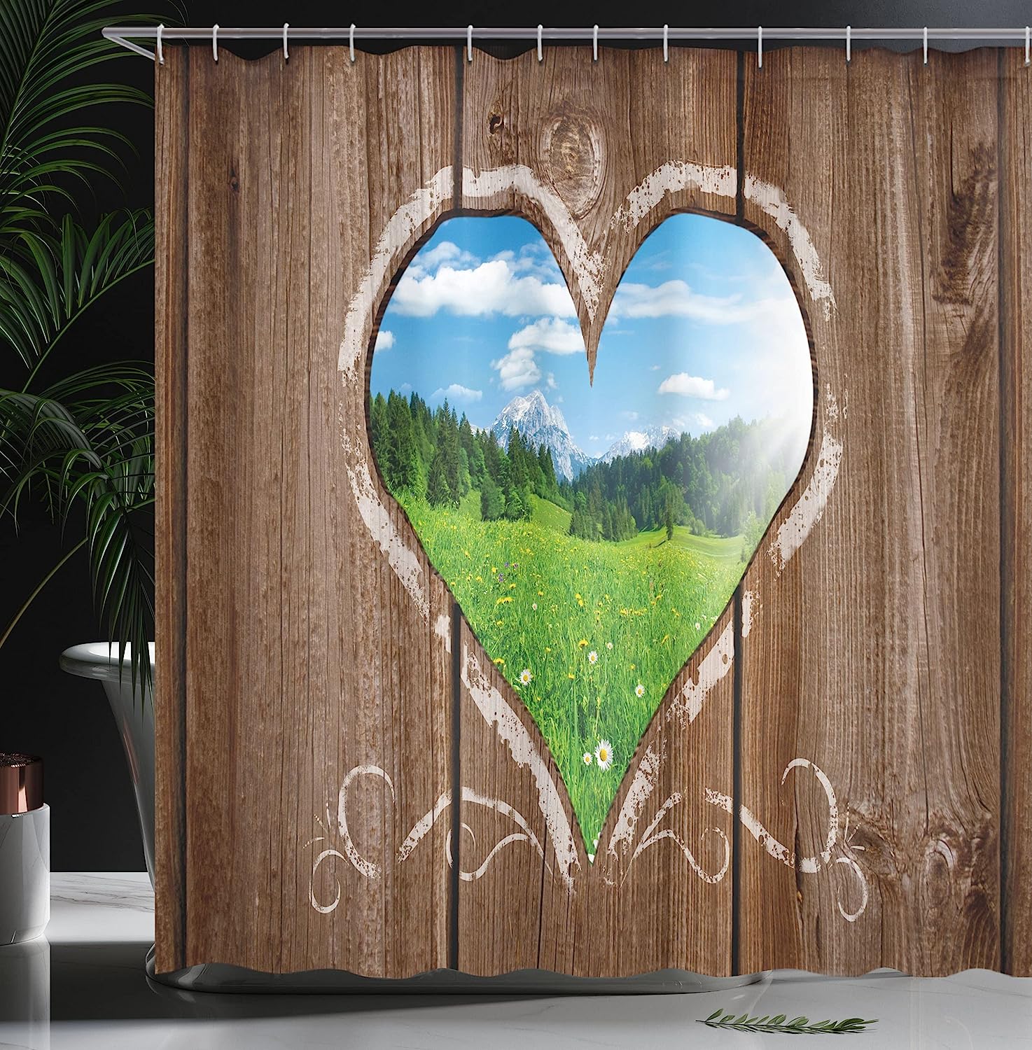 Rustic Farm Scene Shower Curtain, Wooden Rustic Barn Shed View Print, Cloth Bathroom Decor - Image 3
