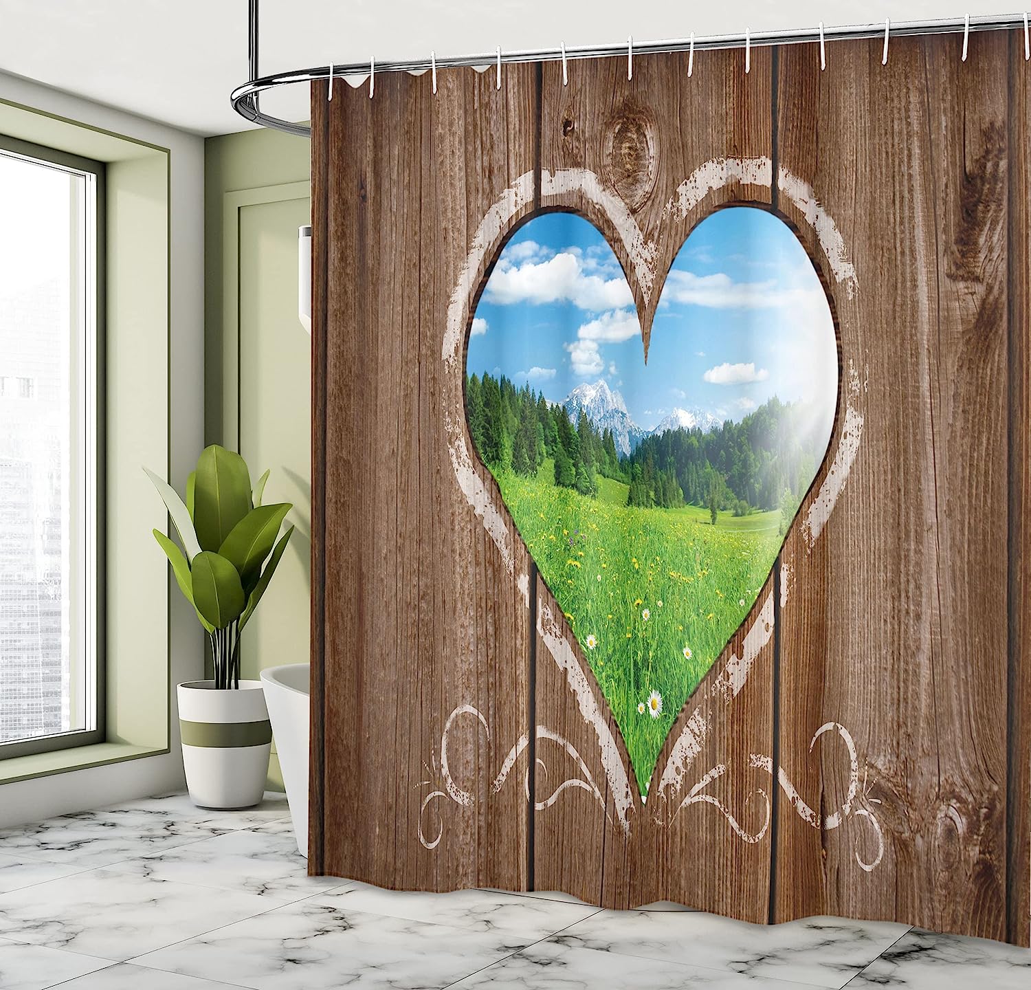 Rustic Farm Scene Shower Curtain, Wooden Rustic Barn Shed View Print, Cloth Bathroom Decor - Image 4