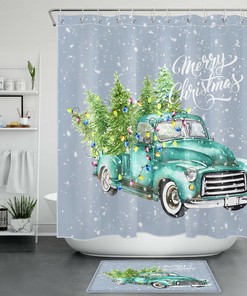 Rustic Farm Truck Fir Tree Christmas Shower Curtain - Rustic Bathroom Decor
