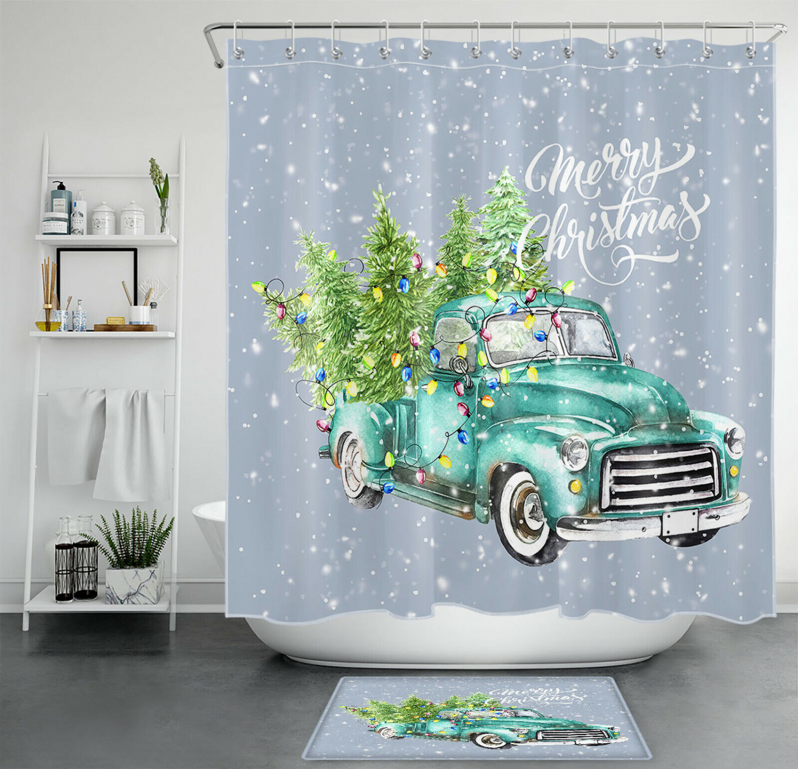 Rustic Farm Truck Fir Tree Christmas Shower Curtain - Rustic Bathroom Decor