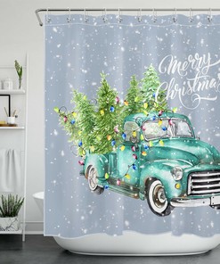 Rustic Farm Truck Fir Tree Christmas Shower Curtain - Rustic Bathroom Decor